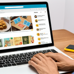 **

A solopreneur happily working on a laptop with the Mailchimp interface displayed. The scene shows a bright and organized workspace with visually appealing email templates on the screen. Focus on conveying efficiency and ease of use. Include Vietnamese currency (VND) in a subtle way, perhaps on a notepad or calculator.

**
