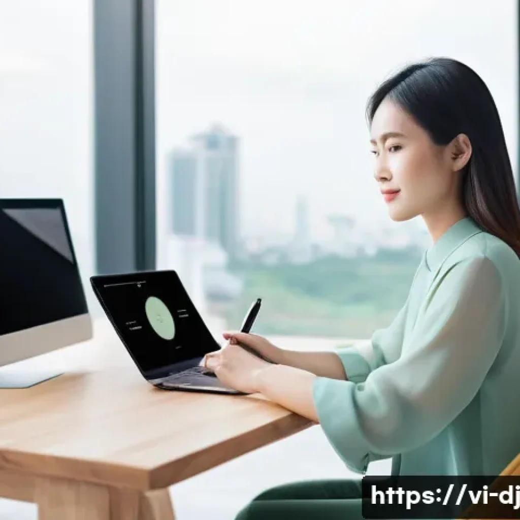 솔로프레너 네트워크에서의 최신 트렌드 탐색 - **Prompt:** A modern Vietnamese woman, approximately 30 years old, sitting comfortably at a minimali...