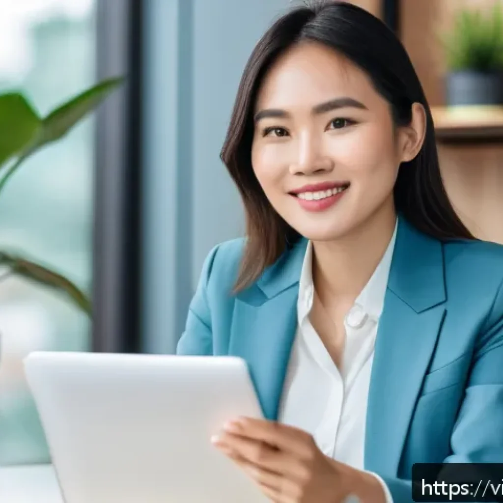 솔로프레너 네트워크의 브랜드 이미지 관리 - A confident Vietnamese female entrepreneur in her early 30s, dressed in smart casual business attire...