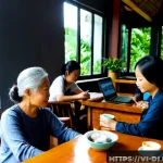 Home 23 솔로프레너 네트워크의 다양성과 포용성 - Photorealistic wide-angle scene of a diverse solopreneur networking gathering in a bright contempora...